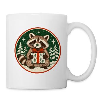 Waschbär mit Geschenk im Winterwald - Tasse - Weiß - Rechts