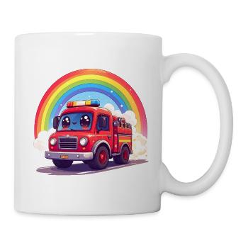 Kawaii Feuerwehr mit Regenbogen und Rauch Shirt - Tasse - Weiß - Rechts