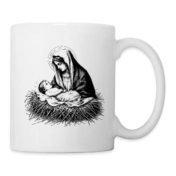 Maria betrachtet den neugeborenen Jesus - Tasse - Weiß - Rechts