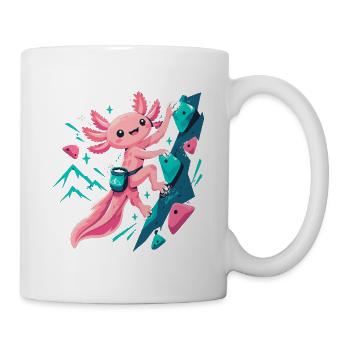 Süßes Axolotl beim Bouldern Motiv - Tasse - Weiß - Rechts