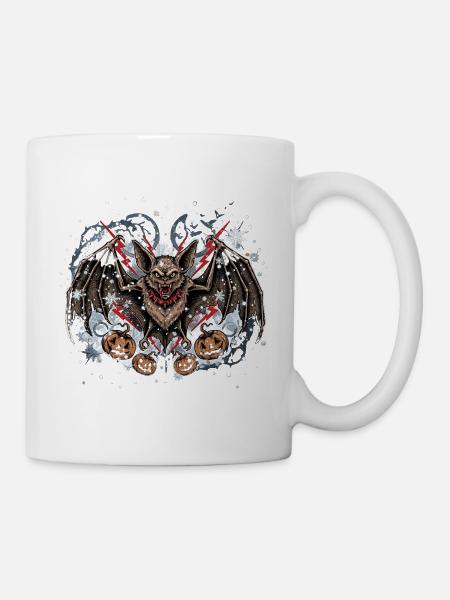 Schnee-Nachtfledermaus mit Jack-o'-Lanterns - Tasse - Weiß