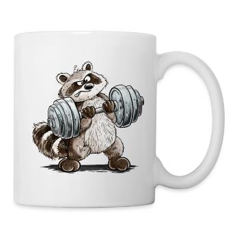 Waschbär Hantel Workout Fitness Kraftsport Humor - Tasse - Weiß - Rechts