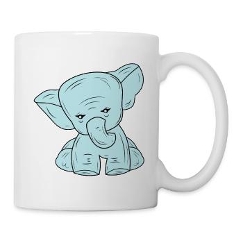 Blaue Linie zeichnender Elefanten - Tasse - Weiß - Rechts