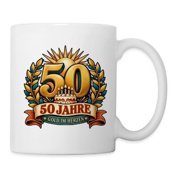 50 Jahre – Gold im Herzen - Tasse - Weiß - Rechts