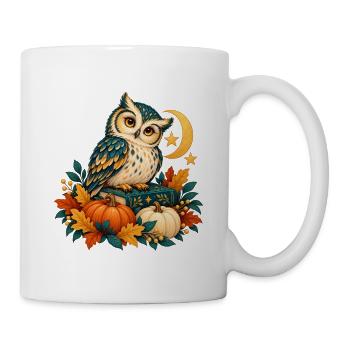 Nachteule zwischen Kürbissen und Mond - Tasse - Weiß - Rechts