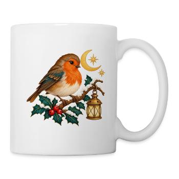 Weihnachtsvogel zwischen verschneiten Ästen - Tasse - Weiß - Rechts
