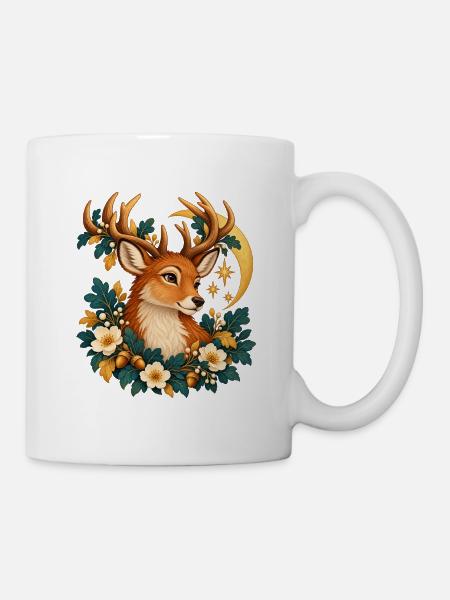 Florale Mondhirsche - Tasse - Weiß