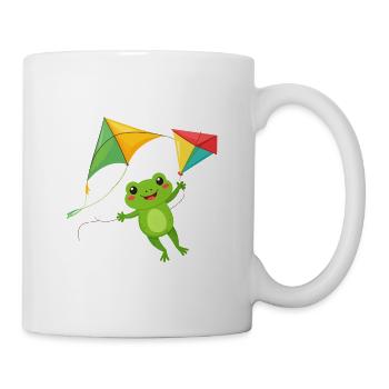 Grüner Comic Frosch mit zwei Flugdrachen Shirt - Tasse - Weiß - Rechts