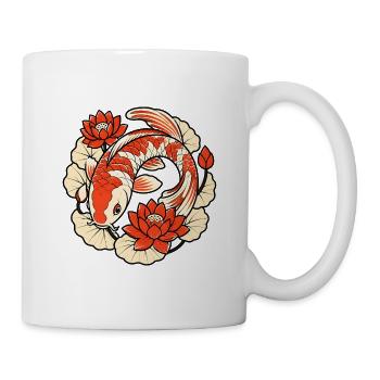Koi Karpfen im Kreis Lotosblumen Japan Art Shirt - Tasse - Weiß - Rechts