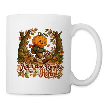 Fröhlicher Kürbis auf herbstlichem Waldspaziergang - Tasse - Weiß - Rechts