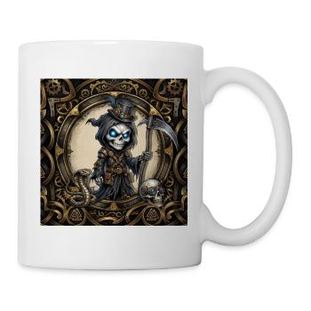 Der kleine Sensenmann – Steampunk-Skelett und Kobra. - Tasse - Weiß - Rechts