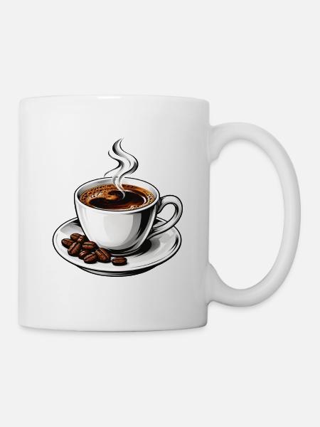 Klassischer heißer Espressobecher und Bohnen - Tasse - Weiß