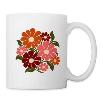 Retro Blumen – Flower Power in Orange und Rosa - Tasse - Weiß - Rechts