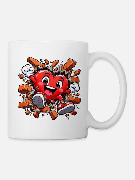 Herzzerreißende Graffiti-Wand: Liebe bricht durch - Tasse - Weiß