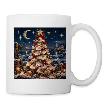 Muschel-Weihnachtsbaum am Meer - Tasse - Weiß - Rechts