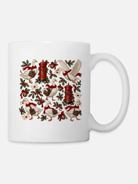Gänse im Weihnachtspostmuster - Tasse - Weiß