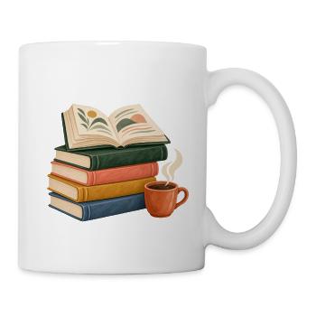 Bücherstapel Morgenkaffee - Tasse - Weiß - Rechts