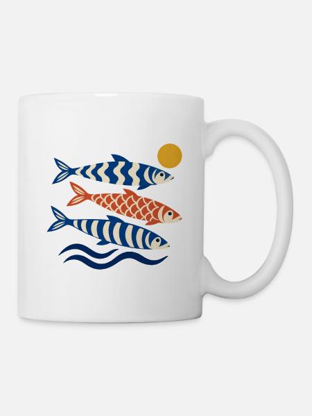 Koi Wellen im Sonnenkreis - Tasse - Weiß