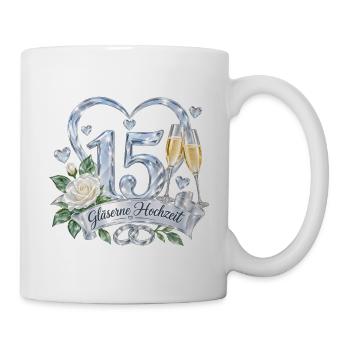 15.Hochzeitstag , 15 Jahre Gläserne Hochzeit - Tasse - Weiß - Rechts