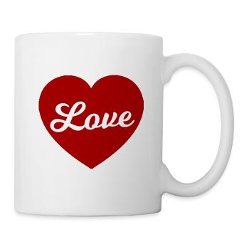 Rotes Herz mit Love Schriftzug – Liebesgeschenk - Tasse - Weiß - Rechts