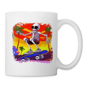 Skelett Skateboarder - Totenkopf - Tasse - Weiß - Rechts