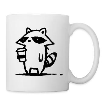 Raccoon Latte Schwarzweiß - Tasse - Weiß - Rechts