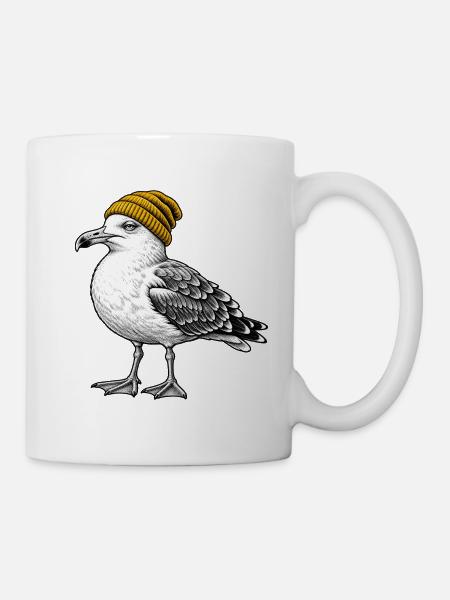 Möwe mit Gelber Mütze - Tasse - Weiß