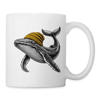 Wal mit Gelber Mütze – skurrile Seeweisheit - Tasse - Weiß - Rechts