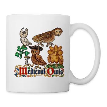 Verzierte mittelalterliche Eulen - Tasse - Weiß - Rechts