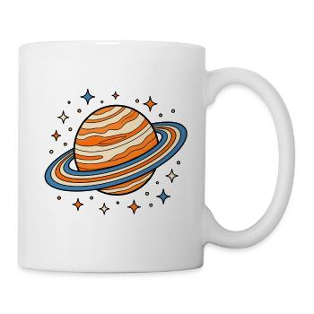 Planet Saturn mit Ringen und Sternen Vektor Shirt - Tasse - Weiß - Rechts