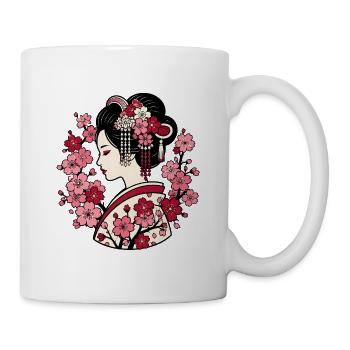 Geisha Silhouette mit Kirschblüten Japan Motiv - Tasse - Weiß - Rechts