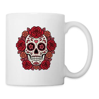 Sugar Skull Totenkopf mit Rosen Mexiko Motiv - Tasse - Weiß - Rechts