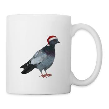 Weihnachtstaube - Taube mit Weihnachtsmütze - Tasse - Weiß - Rechts