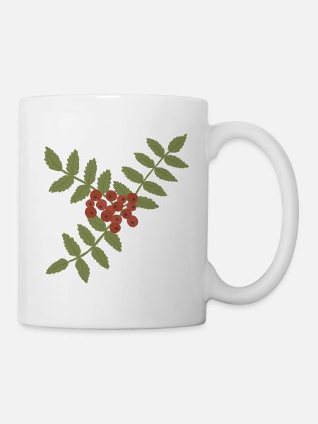 Karmesinrote Vogelbeeren auf Green Branch - Tasse - Weiß