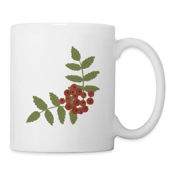 Rote Beeren-Büschel auf grünen Blättern - Tasse - Weiß - Rechts