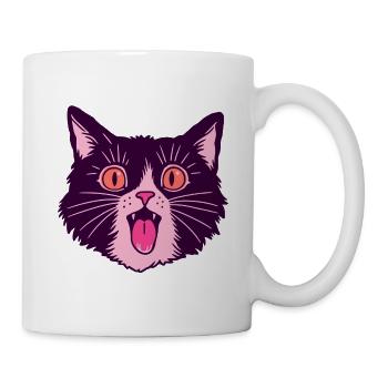 Retro Miauende Schwarze Katze - Tasse - Weiß - Rechts