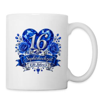 16.Hochzeitstag , Saphirhochzeit 16 Jahre  - Tasse - Weiß - Rechts