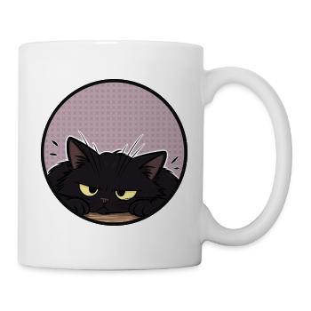 Grummelige schwarze Katze im lila Kreis - Tasse - Weiß - Rechts