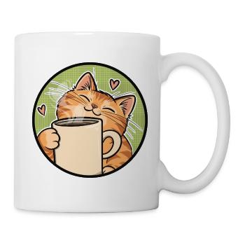 Cozy Cat Coffee Heart Illustration - Tasse - Weiß - Rechts