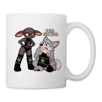 Schwarzes Schaf – Strickhumor – Fühl die Wolle - Tasse - Weiß - Rechts