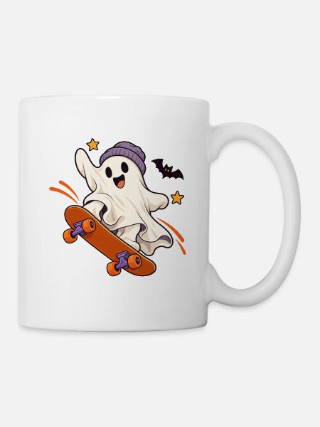 Geist Skateboard Halloween - Tasse - Weiß
