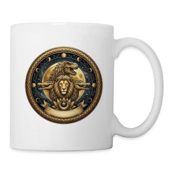 Goldene Medaillon mit Löwe, T-Rex und Krokodilen - Tasse - Weiß - Rechts