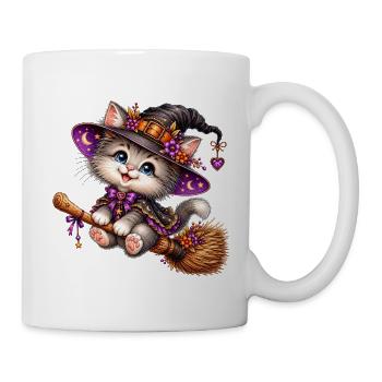 Katzenzauberer auf dem Besen - Tasse - Weiß - Rechts