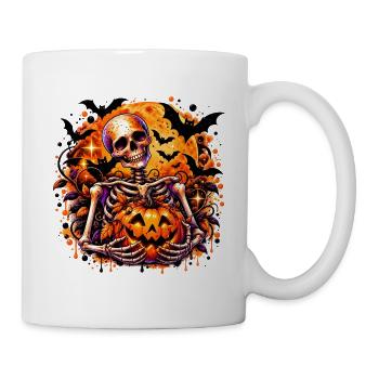 Skelett mit Pumpkin Halloween-Motiv - Tasse - Weiß - Rechts
