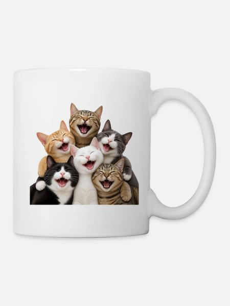 Katzenlachen in einer mehrfarbigen Horde - Tasse - Weiß