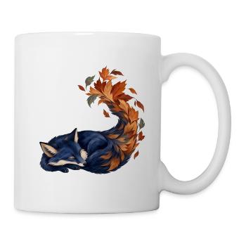 Schlafender Blaufuchs mit Herbstblättern - Tasse - Weiß - Rechts