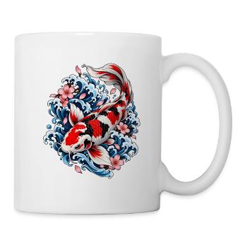 Japanische Koi zwischen Wellen und Blumen - Tasse - Weiß - Rechts