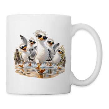 Coole Strandmöwen mit Sonnenbrillen - Tasse - Weiß - Rechts