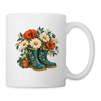 Blumen im türkisfarbenen Stiefel - Tasse - Weiß - Rechts
