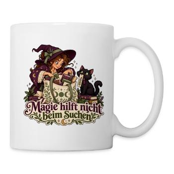 Hexe und Katze auf Lesezeichensuche - Tasse - Weiß - Rechts